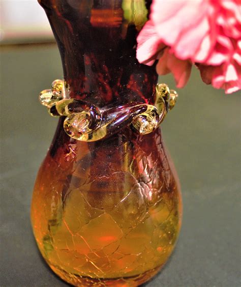 Amberina Crackle Glass Vase Amberina Vase Red And Tangerine Etsy