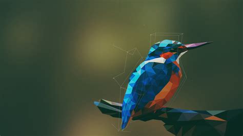 Animals Birds Kingfisher Low Poly Geometry Digital