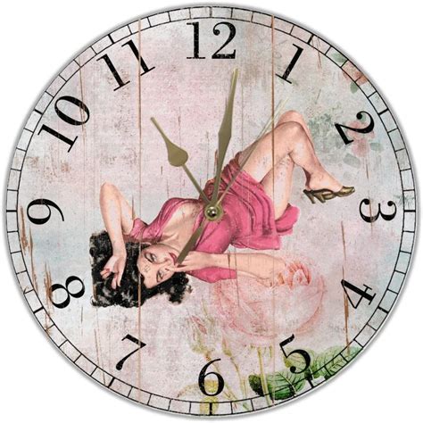 Sexy Pin Up Girls Wall Clock 10inch Non Ticking Round Wood Clock Housewarming T
