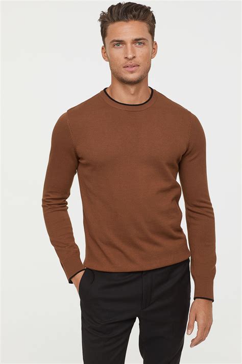 Fine Knit Cotton Sweater Brown Men Handm Us Sweater Outfits Men