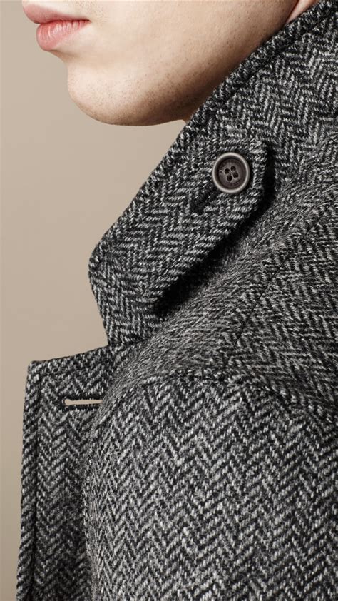 lyst burberry herringbone tweed jacket in gray for men