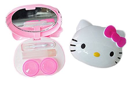 hello kitty style contact lens case girls eyeglass lens protection pink and white travel