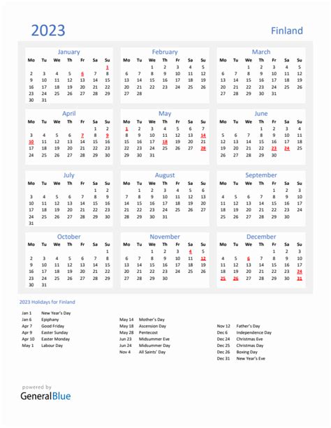 2023 Finland Calendar With Holidays