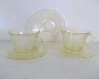 Vintage Anchor Hocking Princess Topaz Yellow Set Of Four Tea Cups And