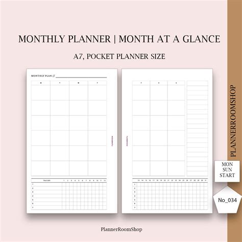 Monthly Planner Printable Pocket Planner Inserts Undated Etsy