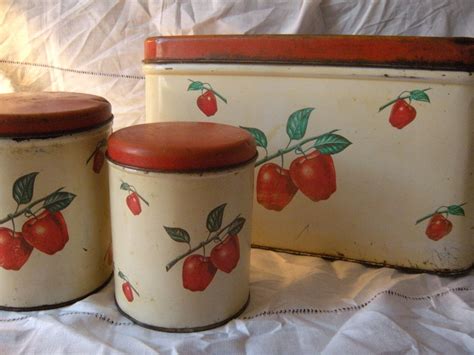 Vintage Kitchen 1940s Bread Box And Canister 3 Piece Apple Set Etsy