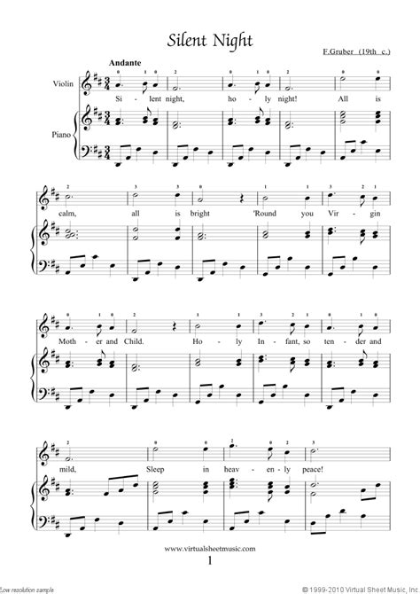 To save this free music sheet of silent night to your computer, right click (or tap and hold, on mobile devices) and choose save. Free Silent Night sheet music for violin and piano - High Quality