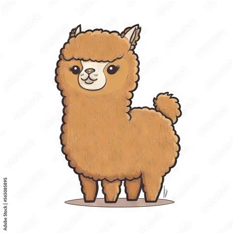 Illustrazione Stock A Cartoon Llama Standing On A White Background With A Brown Face And A White