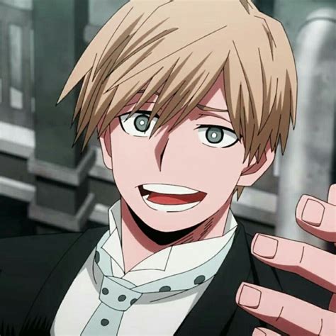 An Anime Character With Blonde Hair And Blue Eyes Pointing To The Side