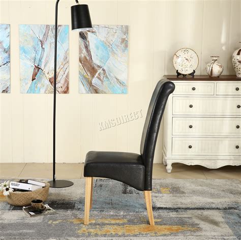 new black faux leather dining chairs roll top scroll high back wood legs kitchen ebay