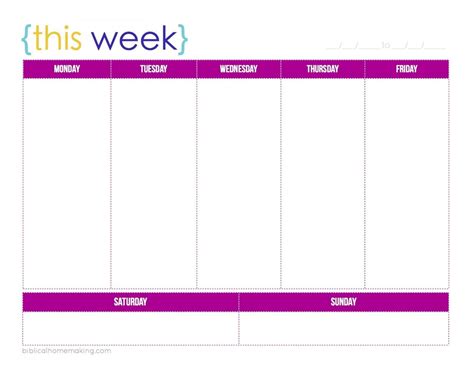 One Week Schedule Template Addictionary