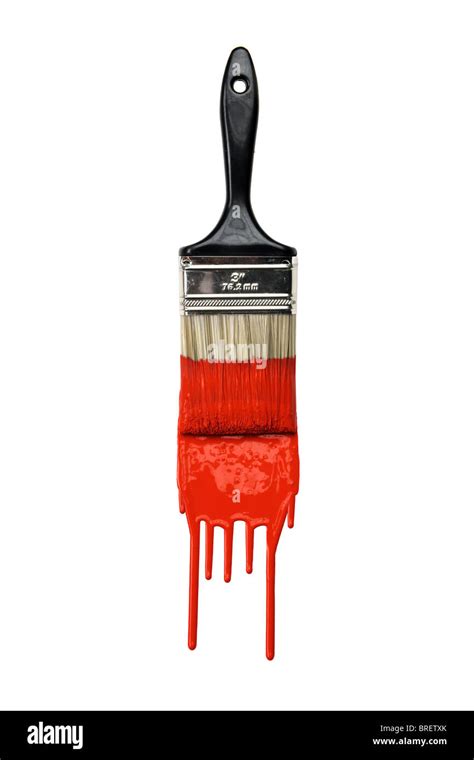 Paintbrush With Dripping Red Paint Isolated Over White Background Stock