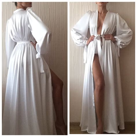 Long Silk Robe White Bridal Robe Long Bridal Robe Silk Etsy