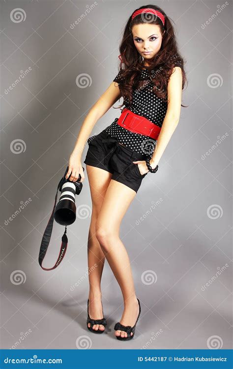 Fashion Girl Posing With Camera Stock Image Image Of Brunette Beautiful 5442187