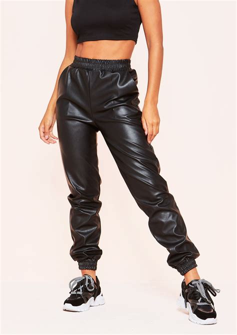 ezra black faux leather joggers leather joggers leather pants outfit black faux leather