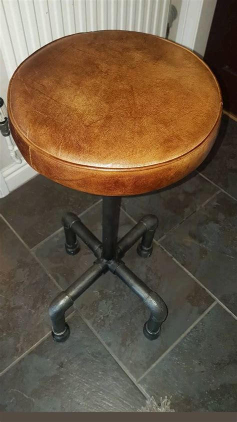 Industrial Style Bar Stool Adjustable Height Genuine Leather Etsy