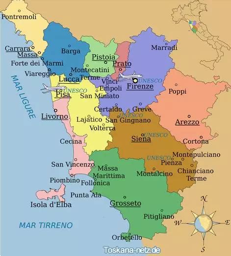 Karte Von Toskana Region Toskana St Dte F R Romantiker
