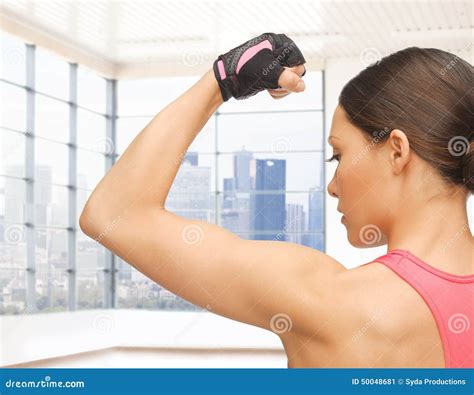 Close Up Of Sporty Woman Flexing Her Bicep Stock Image Image Of