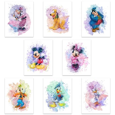 Buy Mickey Mouse Watercolor Prints Unframed Set Of 8 8 Inches X 10