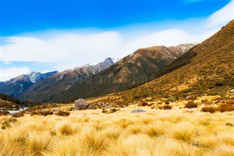 Mountain Landscape Of The Southern Alps New Zealand Stock Photo