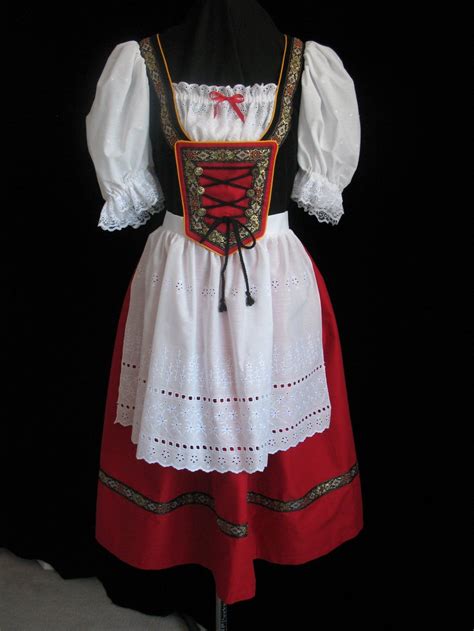 New Red Bavarian German Oktoberfest Dirndl Dress Gown Costume Size Nel Costumi Feste