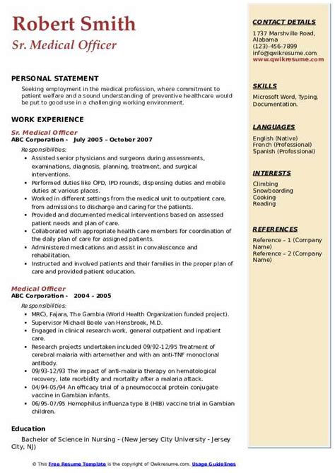 Start creating your cv in minutes by using our 21 customizable templates or view one of our handpicked medical examples. Medical Officer Resume Samples | QwikResume