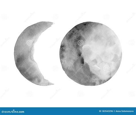 Set Of Two Phases Of The Moon Crescent Moon And The Full Moon Gray