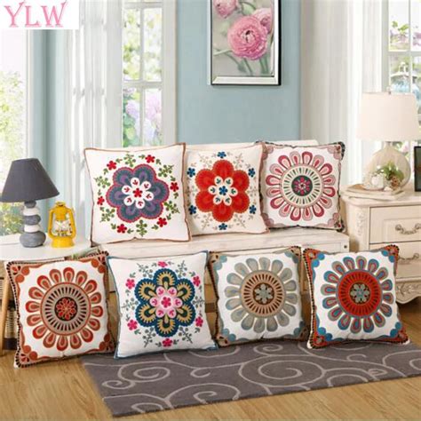 Ylw Embroidery Flowers Cushions Covers Embroidered Bohemian Style