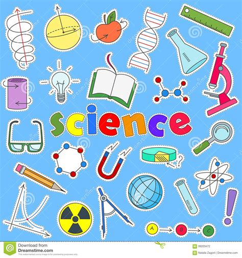 Set Of Icons Patches On The Subject Of Education And Science, The Colored Icons On A Blue ...