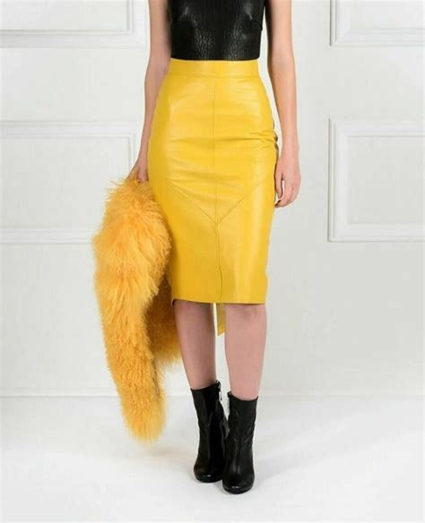 Handmade Leather Skirt Midi Leather Skirt Women S Leather Skirt Yellow Leather Skirt Leather