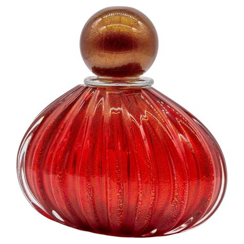 Murano Glass Red Parfum Bottle Vase Made In Italy Mouth Blow Recent