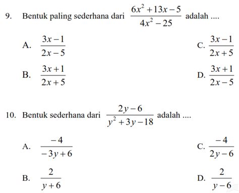 Jika dengan cara subtitusi langsung diperoleh bentuk tak tentu 0/0 atau. Latihan Soal Bentuk Aljabar Matematika