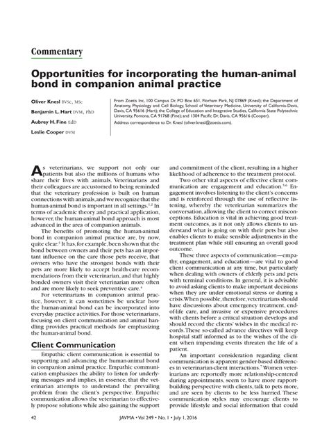 Pdf Opportunities For Incorporating The Human Animal Bond In