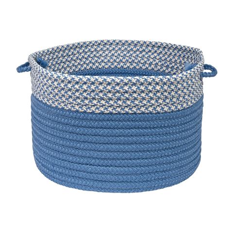 18 Steel Blue And White Round Handmade Braided Basket