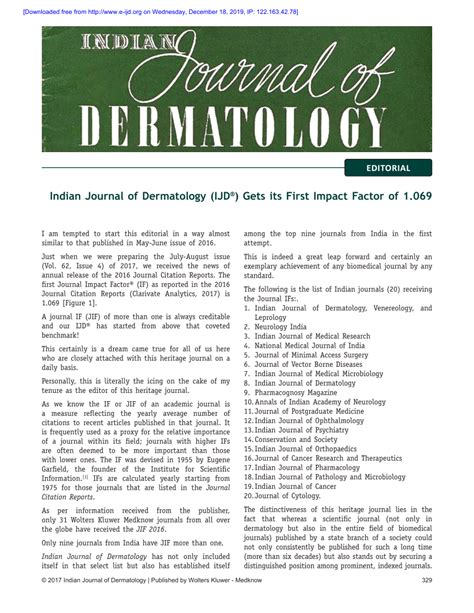 PDF Indian Journal Of Dermatology IJD Gets Its First Impact Factor