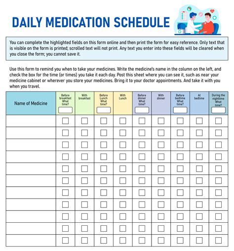 Free Printable Medication Chart