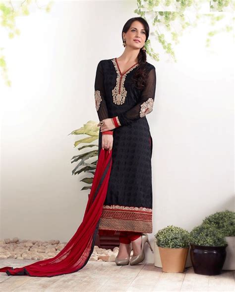 Black Long Suit Patch Neckline Indian Clothes Online Dresses Casual