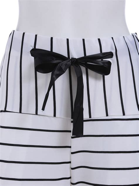 White Drawstring Waist Striped Pant SHEIN SHEINSIDE