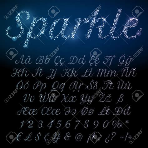 Vector Shining Alphabet Font Set Of Glittering Sparkles Royalty Free