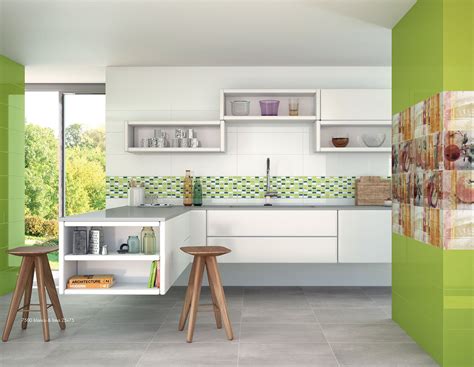 Para aquellos a quienes no les agrade la sencillez, sino que prefieran destacarse, lo mejor posible deben añadir el color plata a la decoración de la cocina. Azulejos para Cocinas - Porcelanite Dos