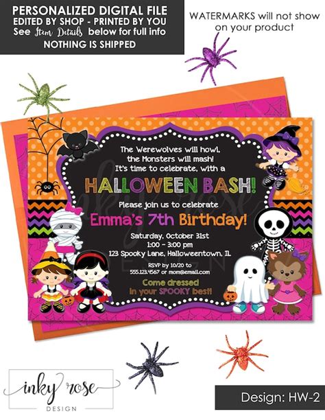 Halloween Birthday Party Invitation Kids Printable Digital Etsy