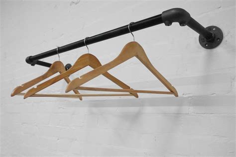 Wall Mounted Clothes Rail Blackened Vintage Industrial Style Pipe