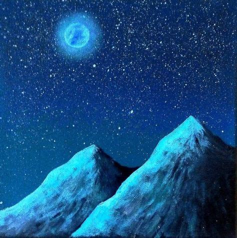 Tableau de nuit, pleine lune et montagnes, décor mural | Peinture ciel