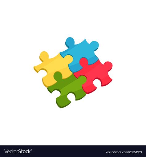 Four Connected Pieces Of Puzzle Cartoon Icon Of Vector Image
