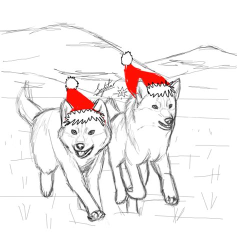Its Christmas Wolf Sketch Wip Santa Hats By Sofstar On Deviantart