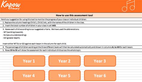 Music Assessment Spreadsheet For Ks1 And Ks2 Kapow Primary