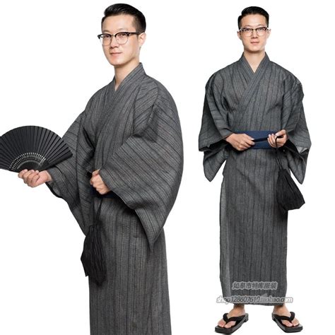 Traditional Japanese Male Cool Kimono Bathrobes Mens Cotton Robe