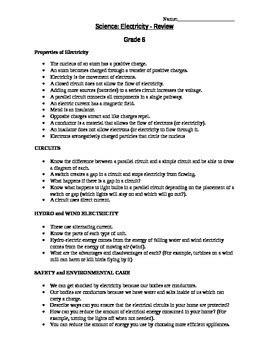 Grade 6 Electricity - Science Test & Review by Helping ...