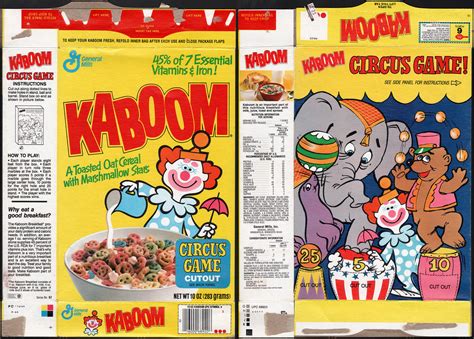 A 4 x 6 piece of cardboard becomes a postcard with some basic line marks on the back. General Mills - Kaboom cereal box - Circus Game - 1989 ...