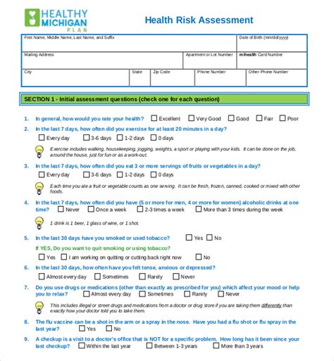 Free 14 Sample Health Risk Assessment Forms In Pdf Excel Word